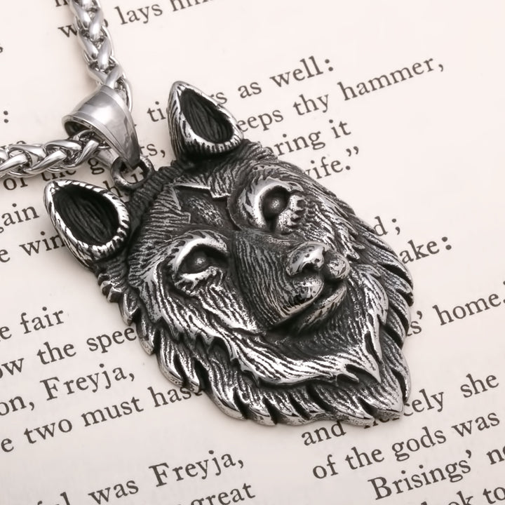 Viking Fenrir Wolf Head Stainless Steel Pendant Necklace Norse American