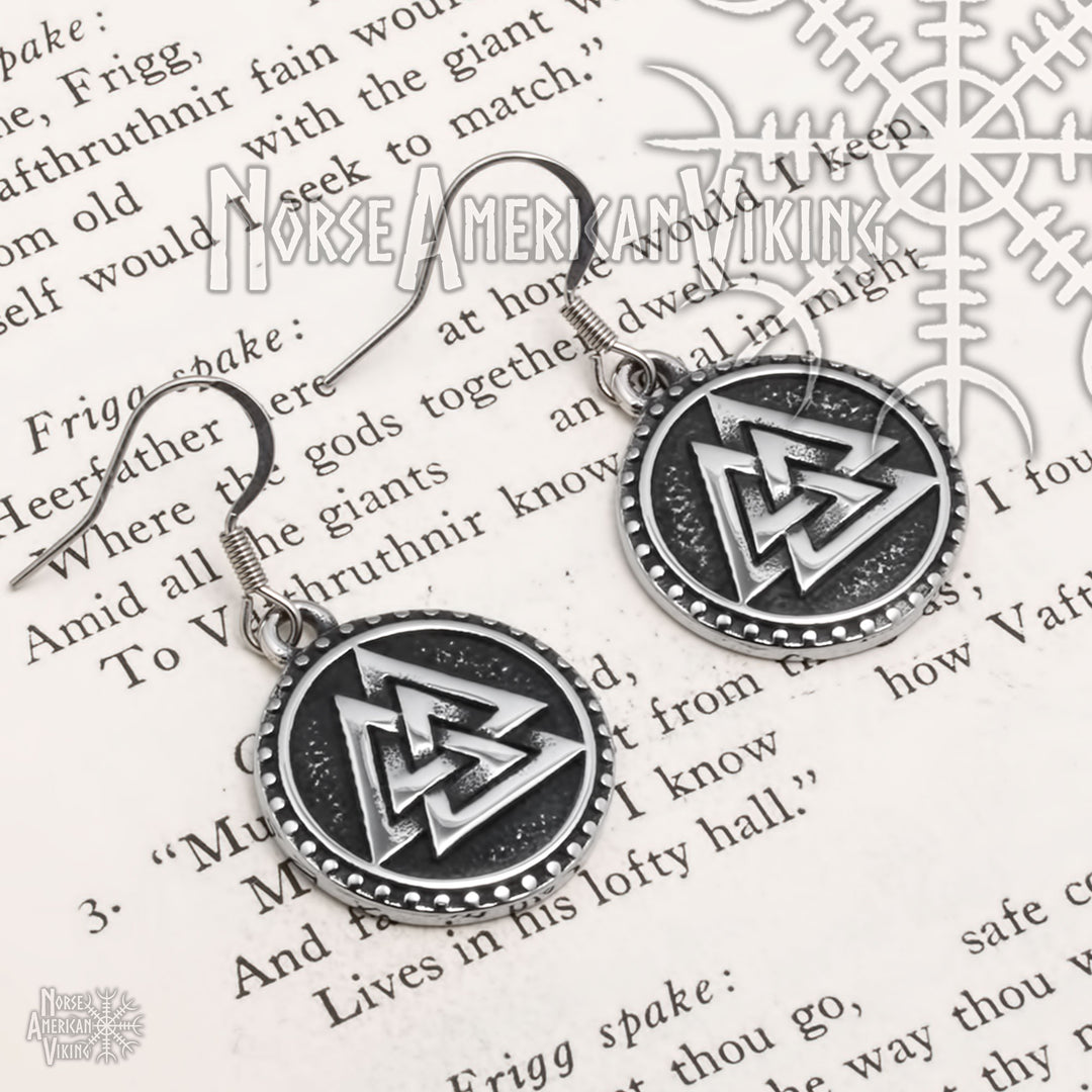 Viking Valknut Slain Warrior Knot Earrings Stainless Steel Norse American