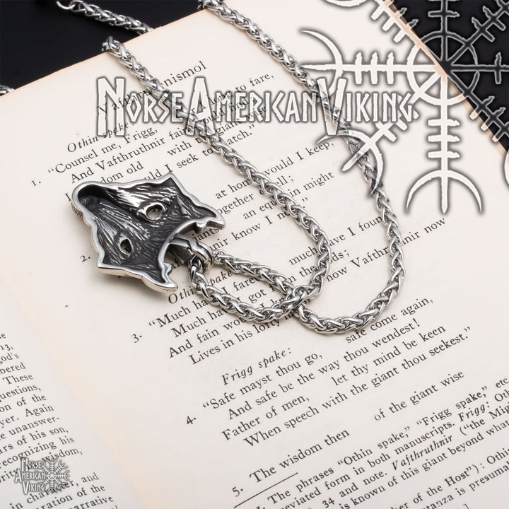 Viking Fenrir Wolf Head Stainless Steel Pendant Necklace Norse American