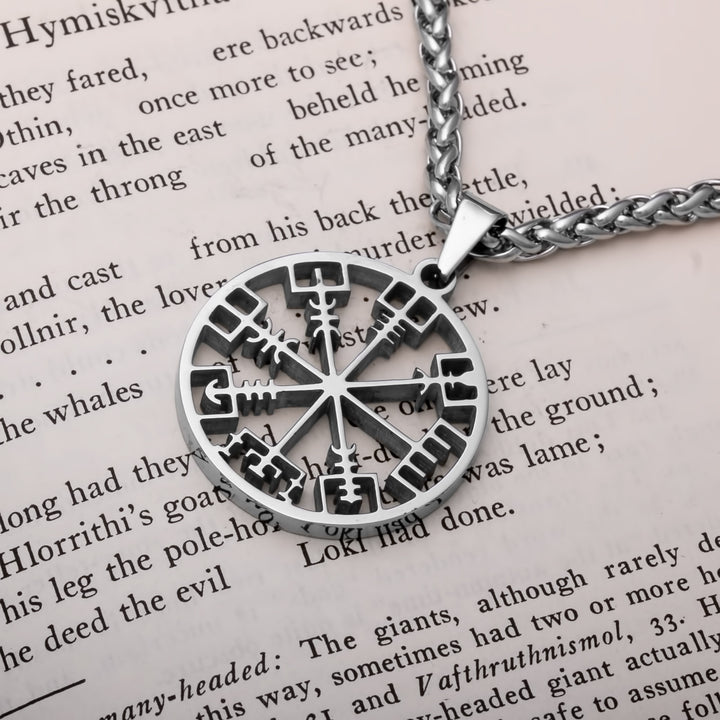 Viking Vegvisir Compass Open Stainless Steel Pendant Necklace Norse American