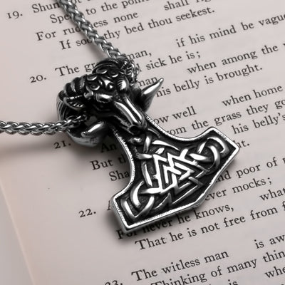 Viking Mjolnir Thor's Hammer Goat Valknut Stainless Steel Pendant Necklace Norse American