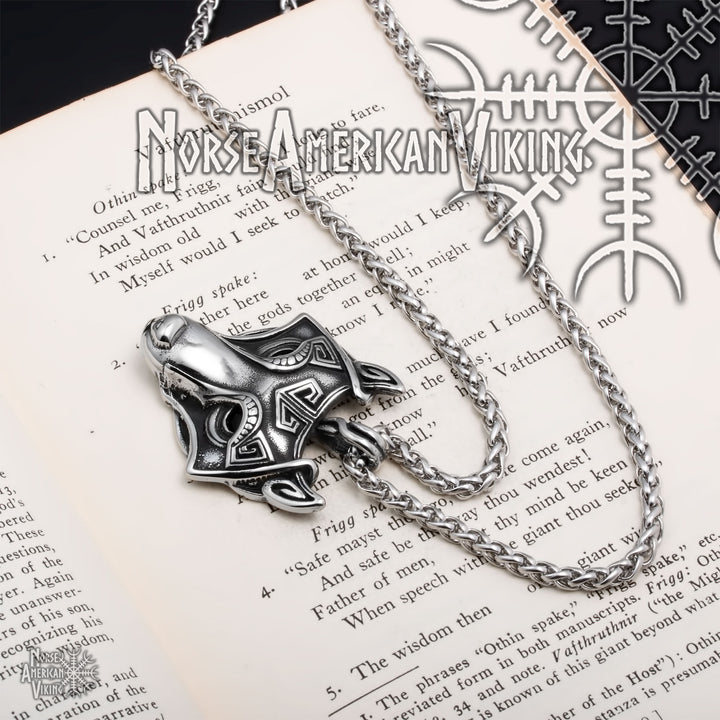 Viking Fenrir Wolf Head Stainless Steel Pendant Necklace