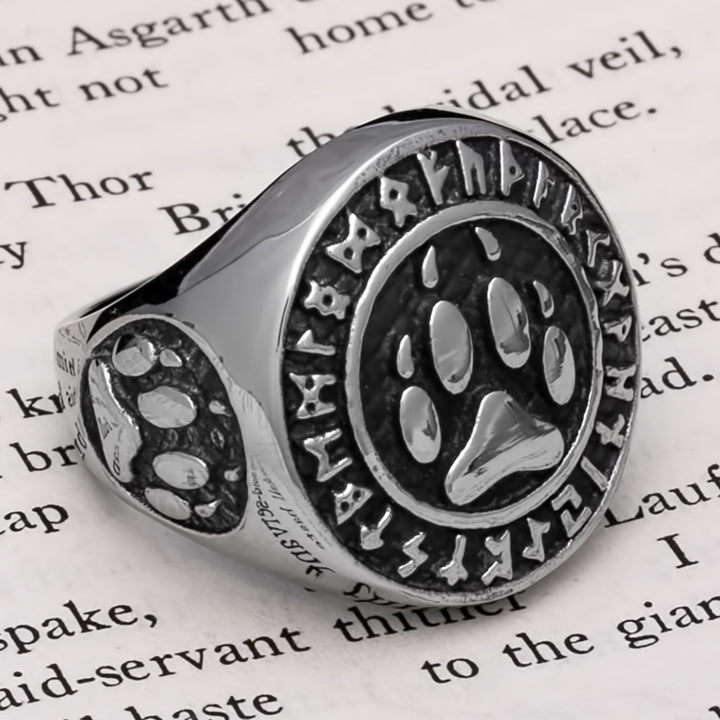 Wolf Paw Print Rune Ring Norse American Viking