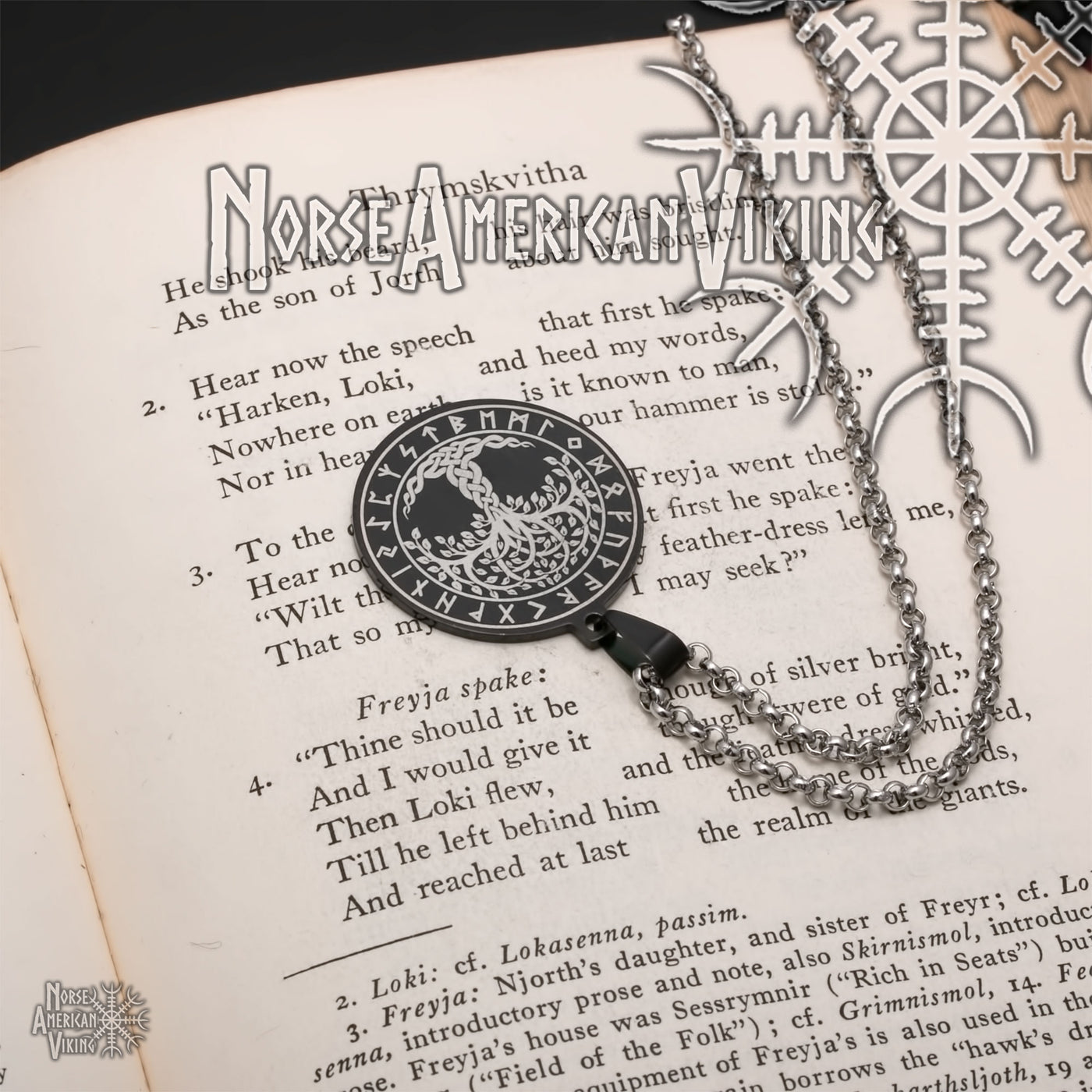 Viking Yggdrasil World Tree Rune Stainless Steel Pendant Necklace Norse American