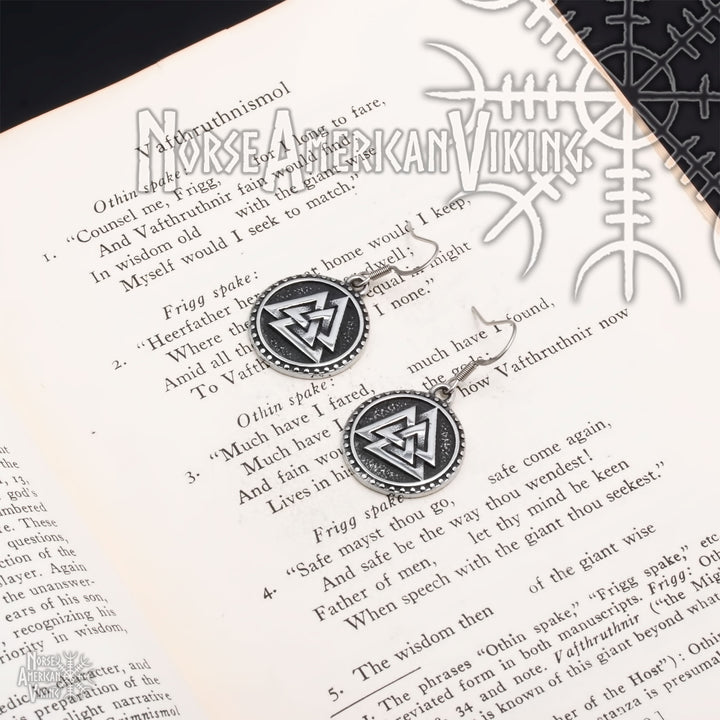 Viking Valknut Slain Warrior Knot Earrings Stainless Steel Norse American