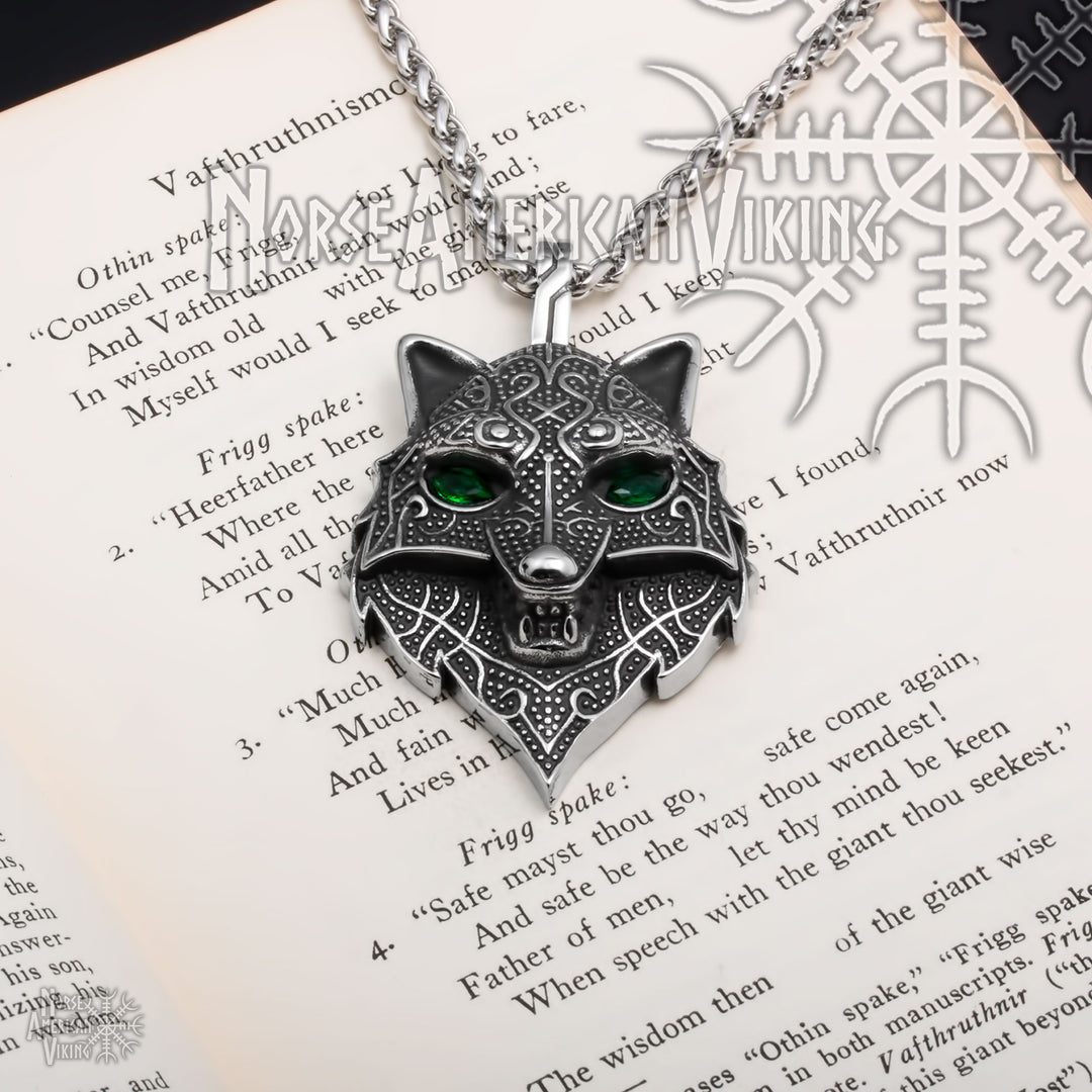 Viking Fenrir Wolf Head Stainless Steel Pendant Necklace Norse American