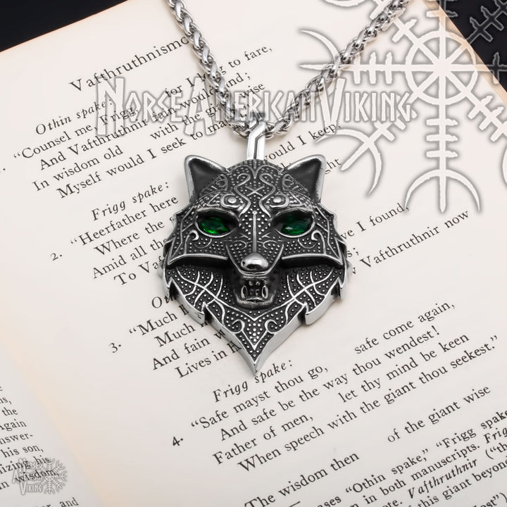 Viking Fenrir Wolf Head Stainless Steel Pendant Necklace Norse American