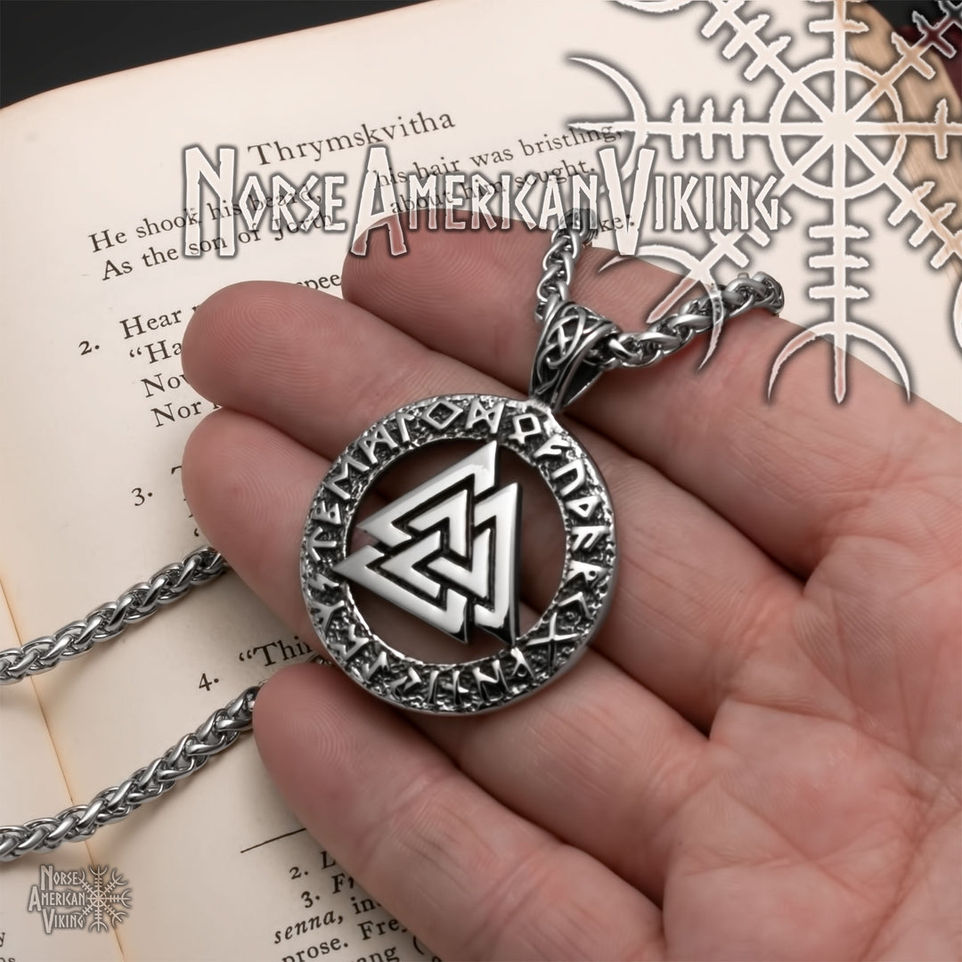 Viking Valknut Slain Warrior Knot Rune Stainless Steel Pendant Necklace Norse American