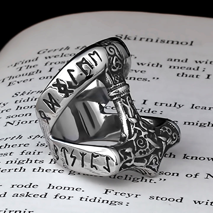 Viking Mjolnir Thor's Hammer Rune Ring 316L Stainless Steel