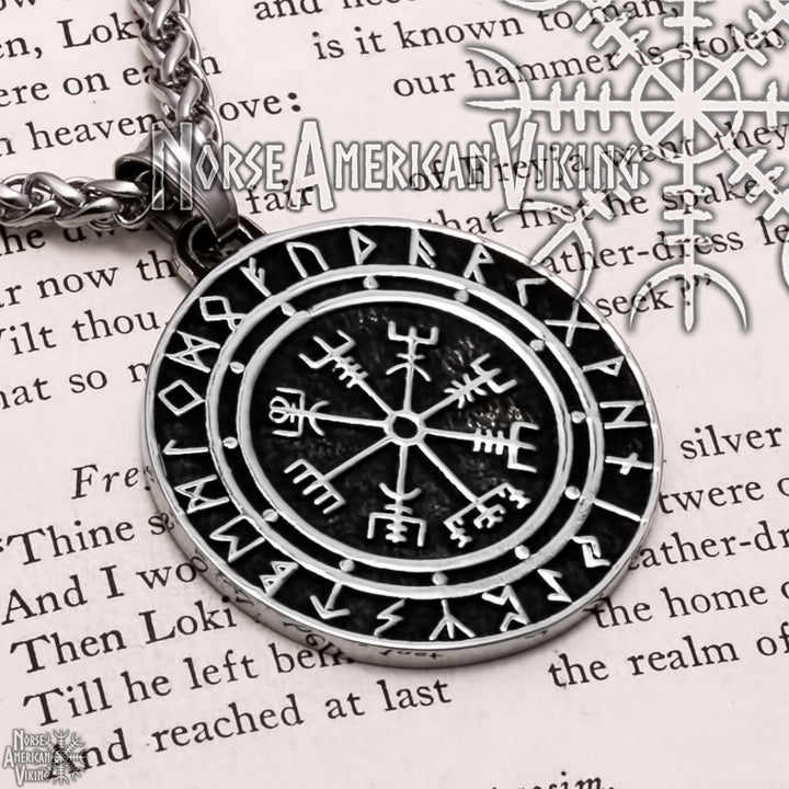 Viking Vegvisir Compass Rune Stainless Steel Pendant Necklace