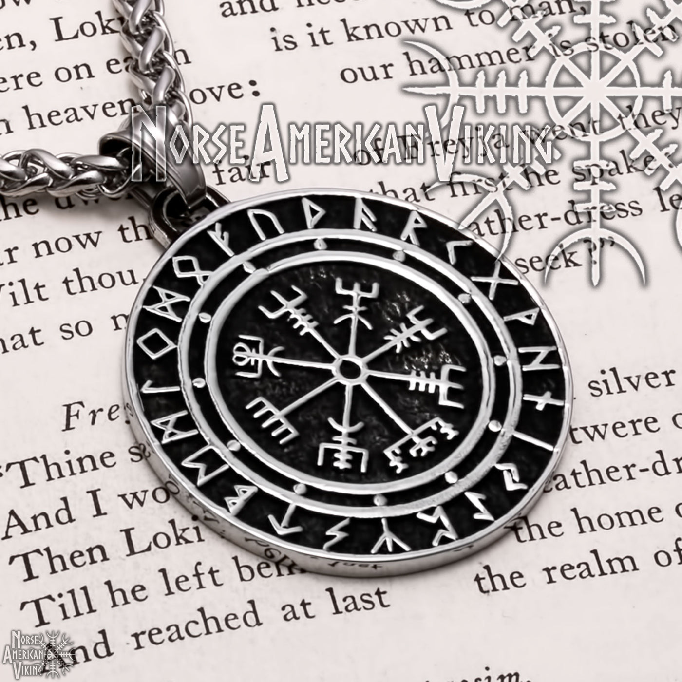 Viking Vegvisir Compass Rune Stainless Steel Pendant Necklace
