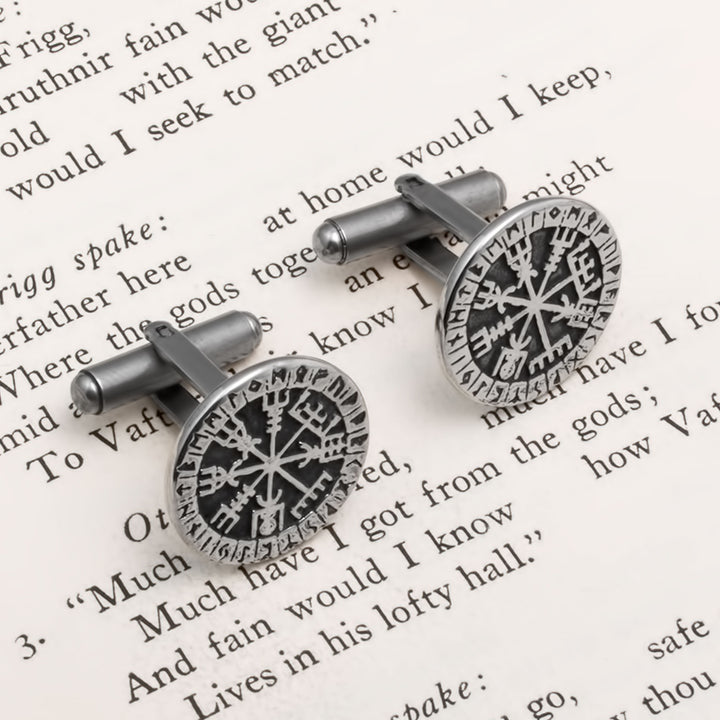 Viking Vegvisir Elder Futhark Runes Cufflinks Stainless Steel Norse American