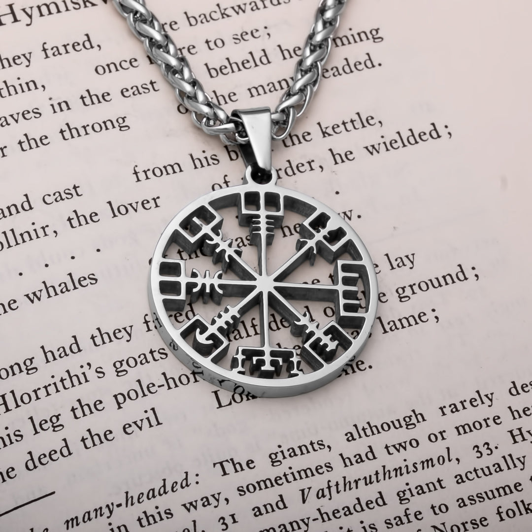 Viking Vegvisir Compass Open Stainless Steel Pendant Necklace Norse American