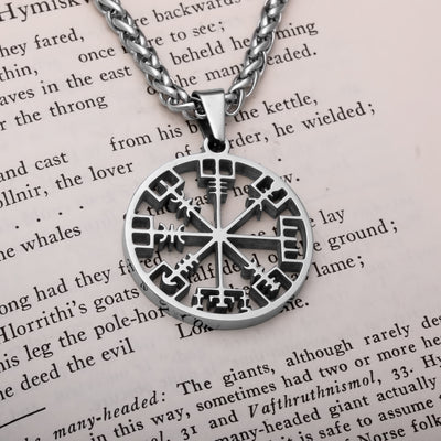 Viking Vegvisir Compass Open Stainless Steel Pendant Necklace Norse American