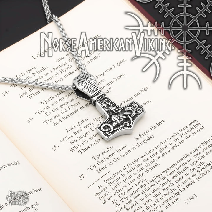 Viking Mjolnir Thor's Hammer Jormungandr Stainless Steel Pendant Necklace