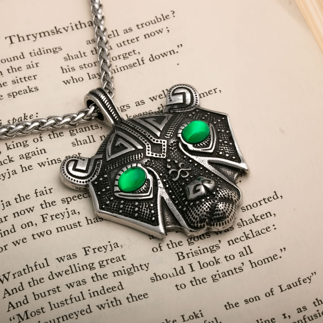 Viking Bear Head with Green Eyes Berserker Stainless Steel Pendant Necklace Norse American