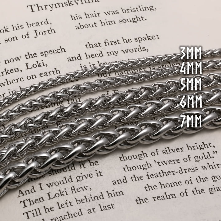 6mm Wheat 316L Stainless Steel Chain Norse American Viking