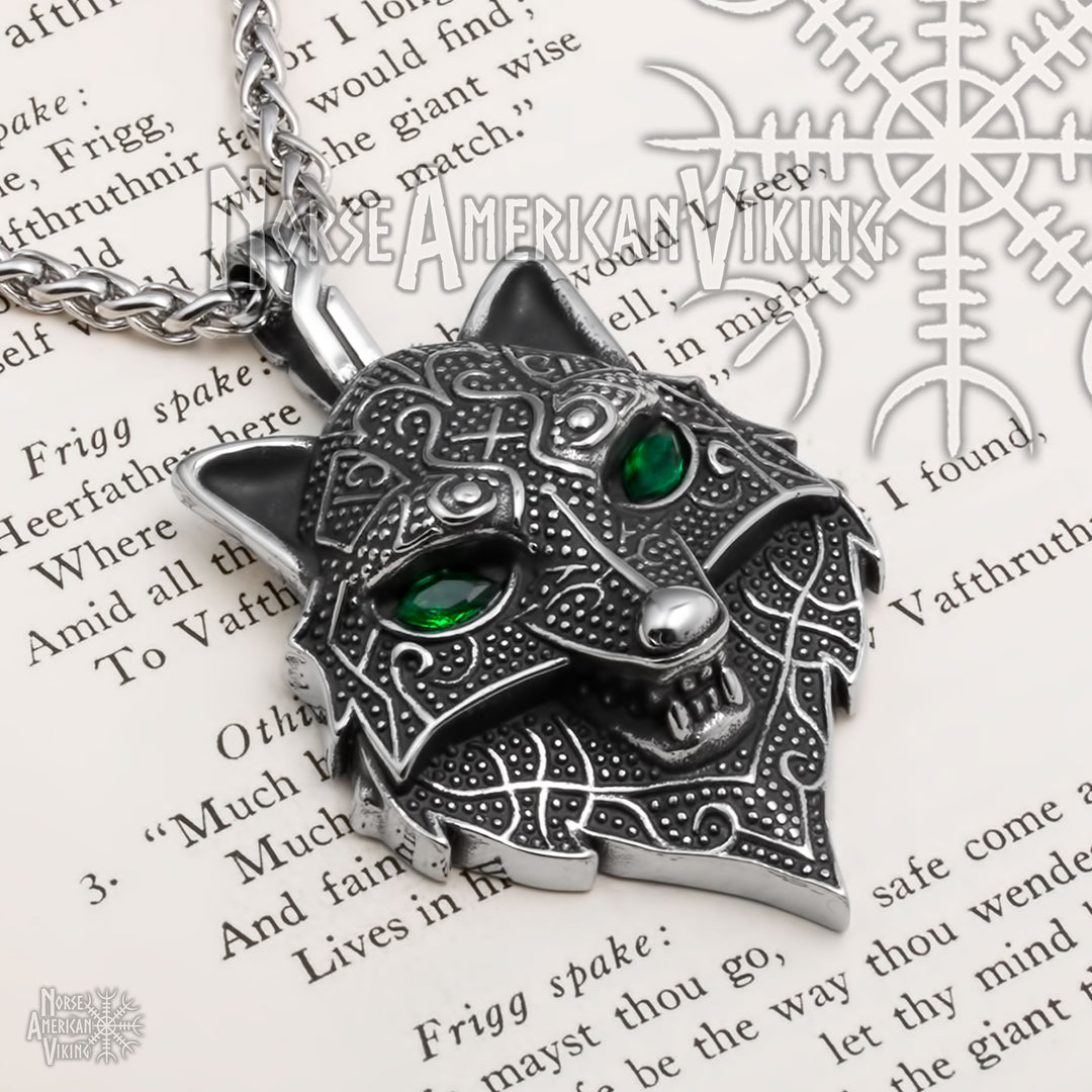 Viking Fenrir Wolf Head Stainless Steel Pendant Necklace Norse American