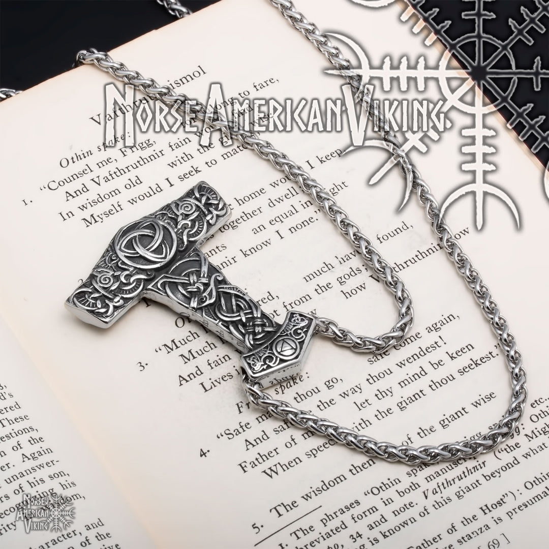 Viking Mjolnir Thor's Hammer Trinity Stainless Steel Pendant Necklace