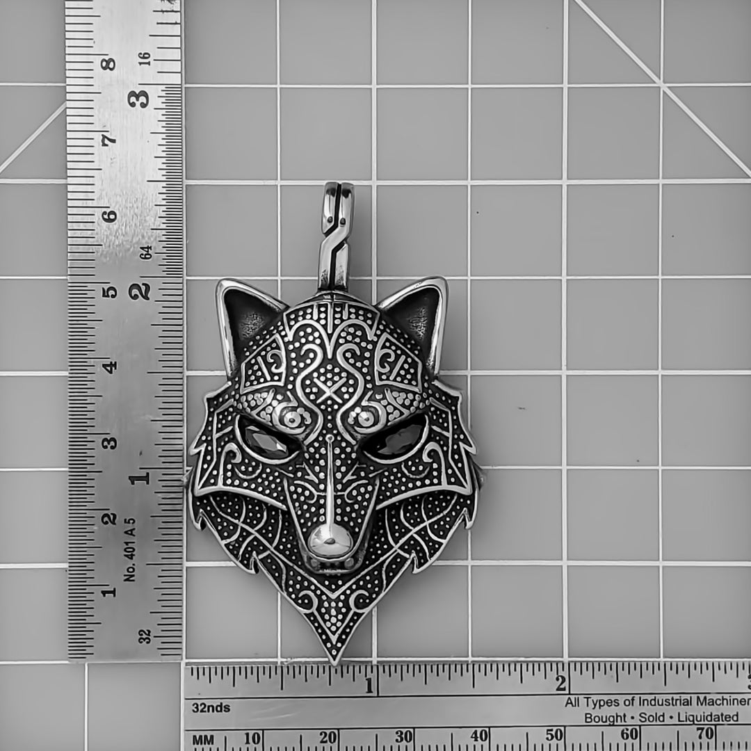 Viking Fenrir Wolf Head Stainless Steel Pendant Necklace Norse American