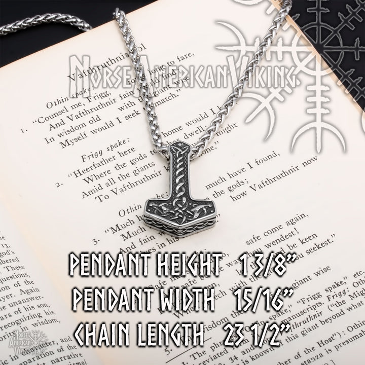 Viking Mjolnir Thor's Hammer Stainless Steel Pendant Necklace Norse American