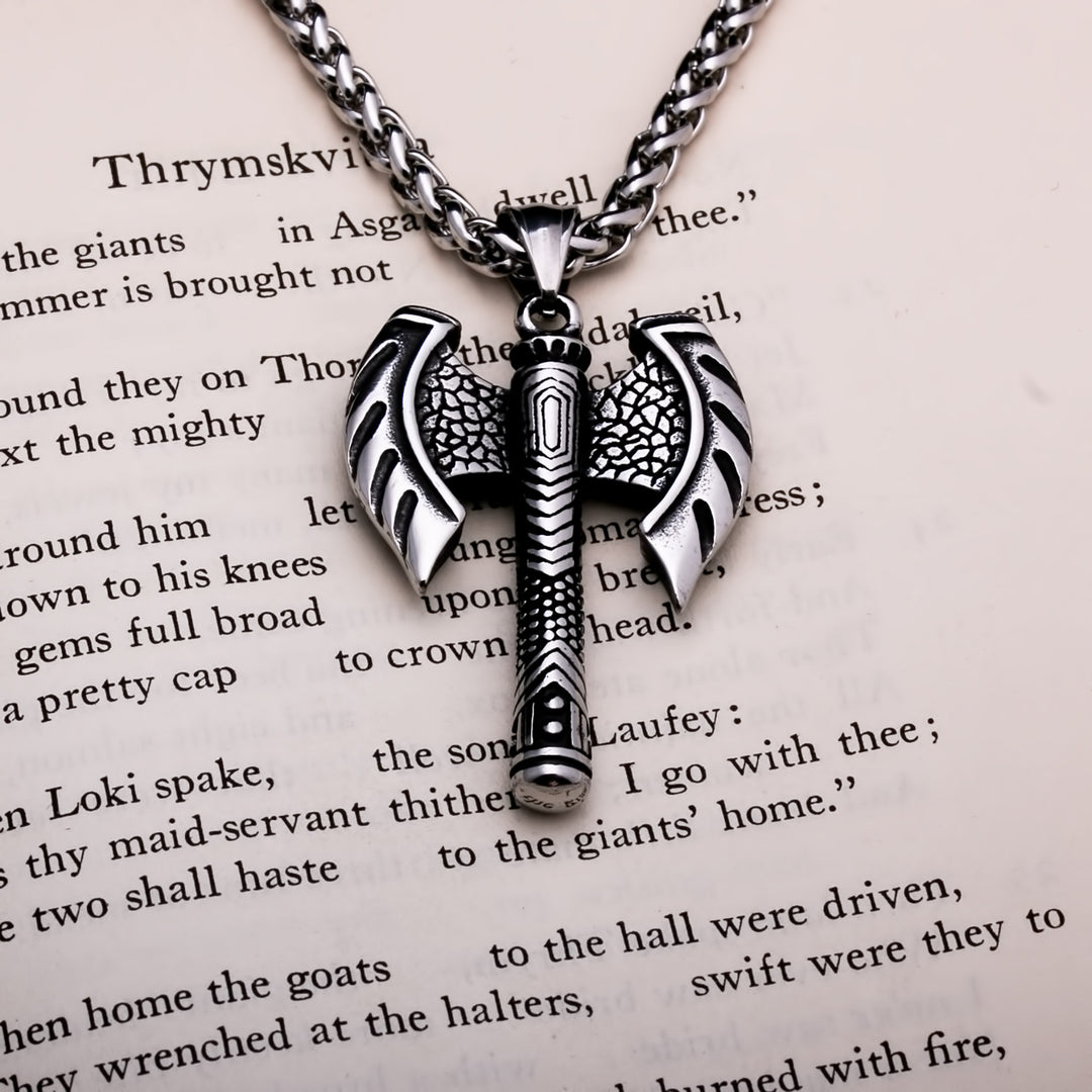 Viking Axe Double Head Stainless Steel Pendant Necklace Norse American