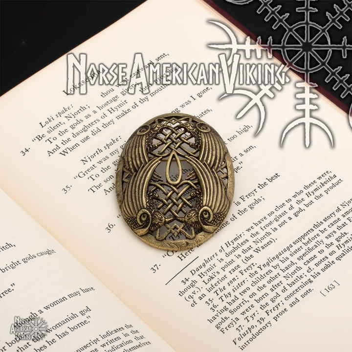 Viking Raven Oval Tortoise Brooch