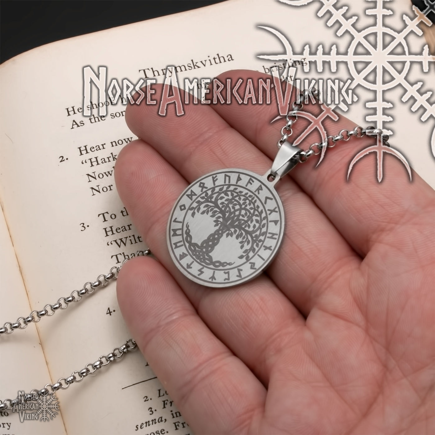 Viking Yggdrasil World Tree Rune Stainless Steel Pendant Necklace Norse American