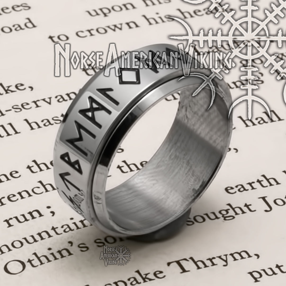 Viking Elder Futhark Rune Spinner Ring Norse American