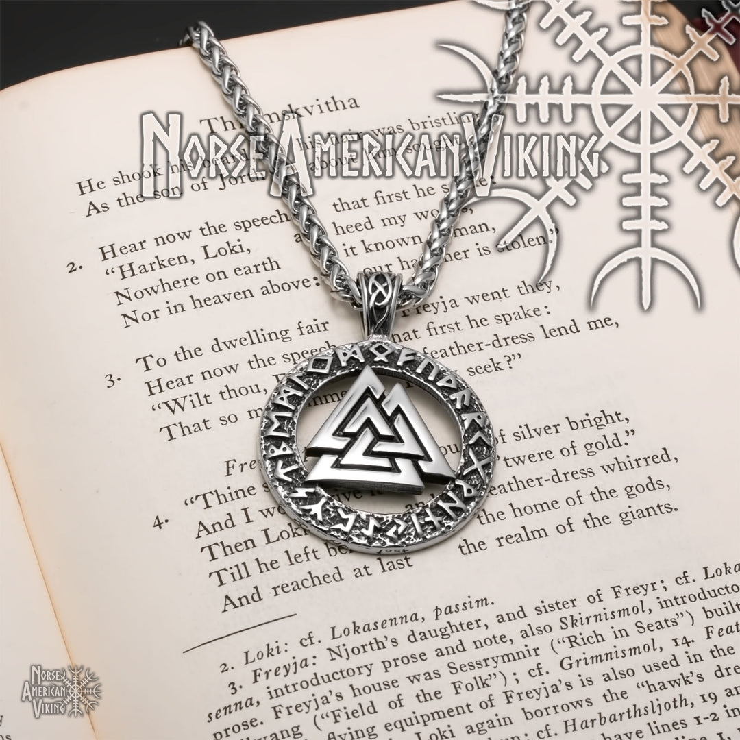 Viking Valknut Slain Warrior Knot Rune Stainless Steel Pendant Necklace Norse American