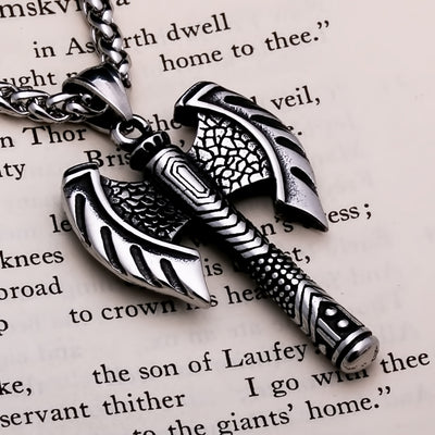 Viking Axe Double Head Stainless Steel Pendant Necklace Norse American