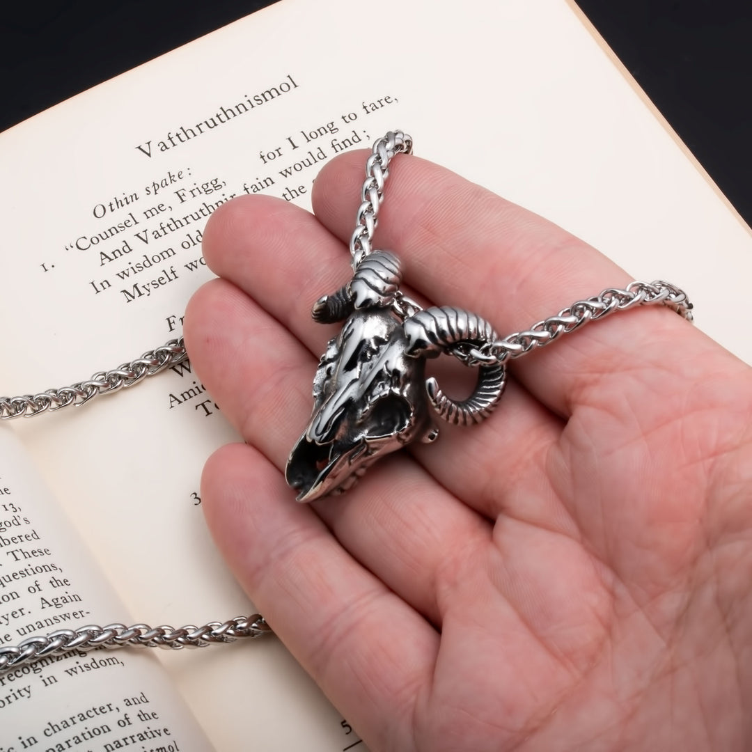 Viking Goat Head Rune Stainless Steel Pendant Necklace Norse American