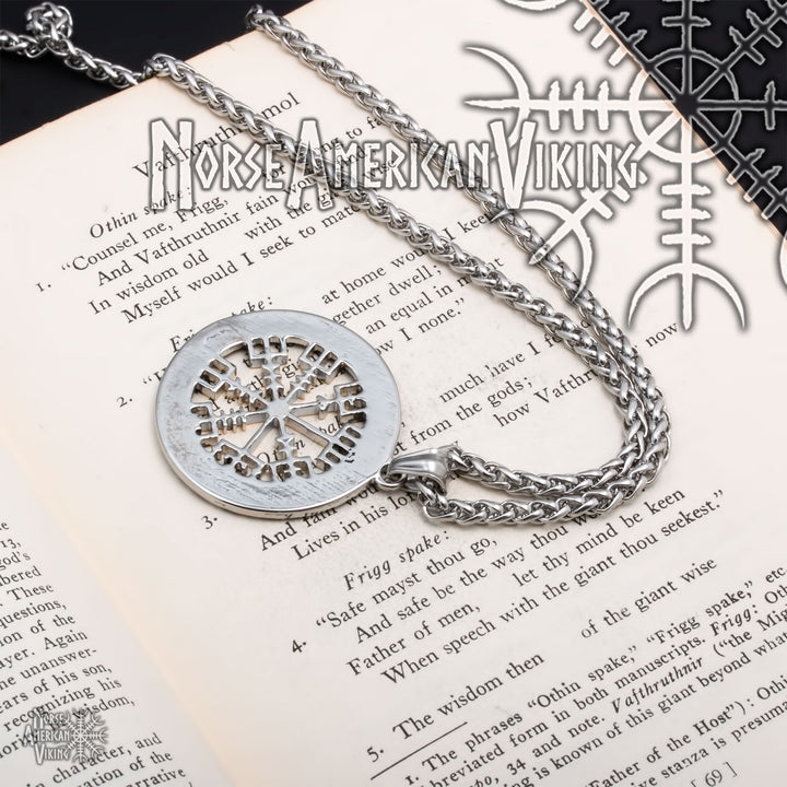 Viking Vegvisir Compass Stainless Steel Pendant Necklace Norse American