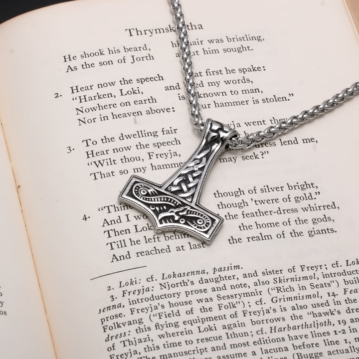 Viking Mjolnir Thor's Midgard Serpent Stainless Steel Pendant Necklace Norse American