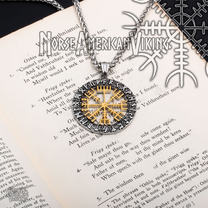 Viking Vegvisir Compass Stainless Steel Pendant Necklace Norse American