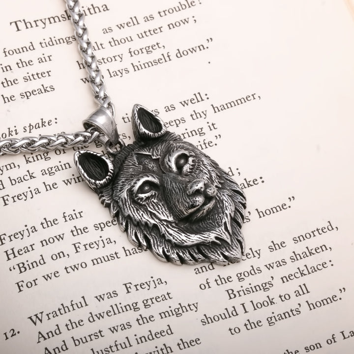 Viking Fenrir Wolf Head Stainless Steel Pendant Necklace Norse American